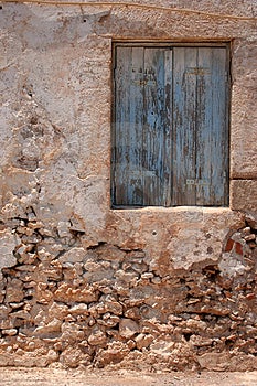 Blue Window At Deserted House Free Stock Images