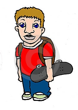 Cool kid school kid illustration with skateboard - free_8861023