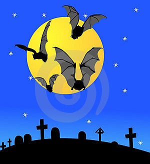 Cimitero con pipistrelli di halloween.