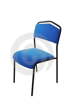 Isolato sedia nero tubo di metallo e tessuto blu.