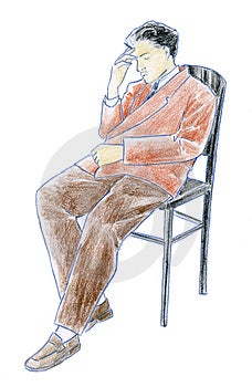 Man Sitting - Coloured Sketch Royalty Free Stock Photography - Image