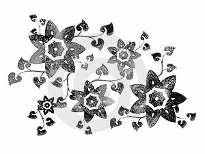 Un isolato texture a fiori design illustrazione con fiori in bianco e nero.
