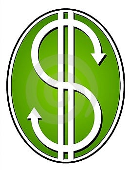 Astratto dollaro bianco freccette sul ogni fine posizionato contro verde arrampicata ovale Viso.