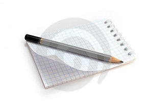 Ceruzka a notebook na bielom.