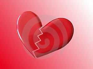 Un cuore rosso spezzato in due sul rosso e sfondo bianco.