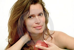 Žena s červenými apple portrét.