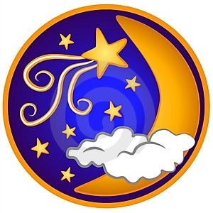 Měsíc a hvězdy, klipartů, obrázků ve zlaté, modré a bílé s astrologický pocit.