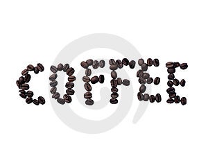 Izolované fotografie z kávových zrn hláskovat slovo káva.