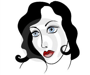 Clip art illustration der das Gesicht einer Frau mit einem traurigen Blick blicken über Ihre Schulter.