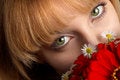Green eyes and flowers free stock image