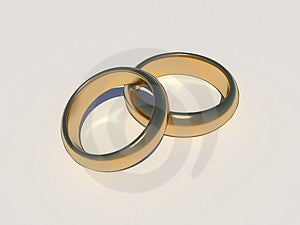 Dorado anillos de boda corrosivo en blanco.
