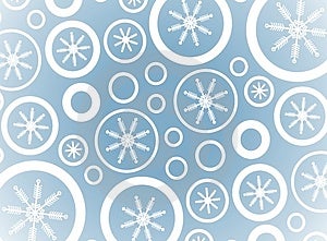 Sfondo illustrazione con una varietà di fiocchi di neve in bianco cerchi impostata su uno sfondo blu.