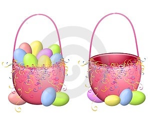 Klip umění ilustrace vaše volba 2 velikonoční košíky v růžové, jeden s velikonoční vejce v košíku a jeden prázdný přidat vlastní položky izolovaných na bílém.