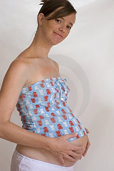 Schwangere Mädchen auf weißem hintergrund, 6 Monate Schwanger mit baby Mädchen.