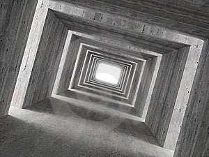 Jemný 3d obraz konkrétní tunel a boční světla, abstraktní pozadí.
