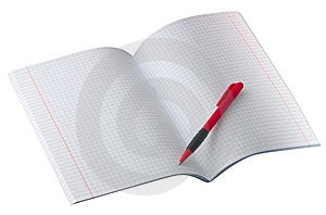 Klar schreiben-Buch mit einem roten Stift.