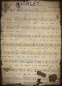 Vecchio colorati foglio di musica di un brano intitolato 